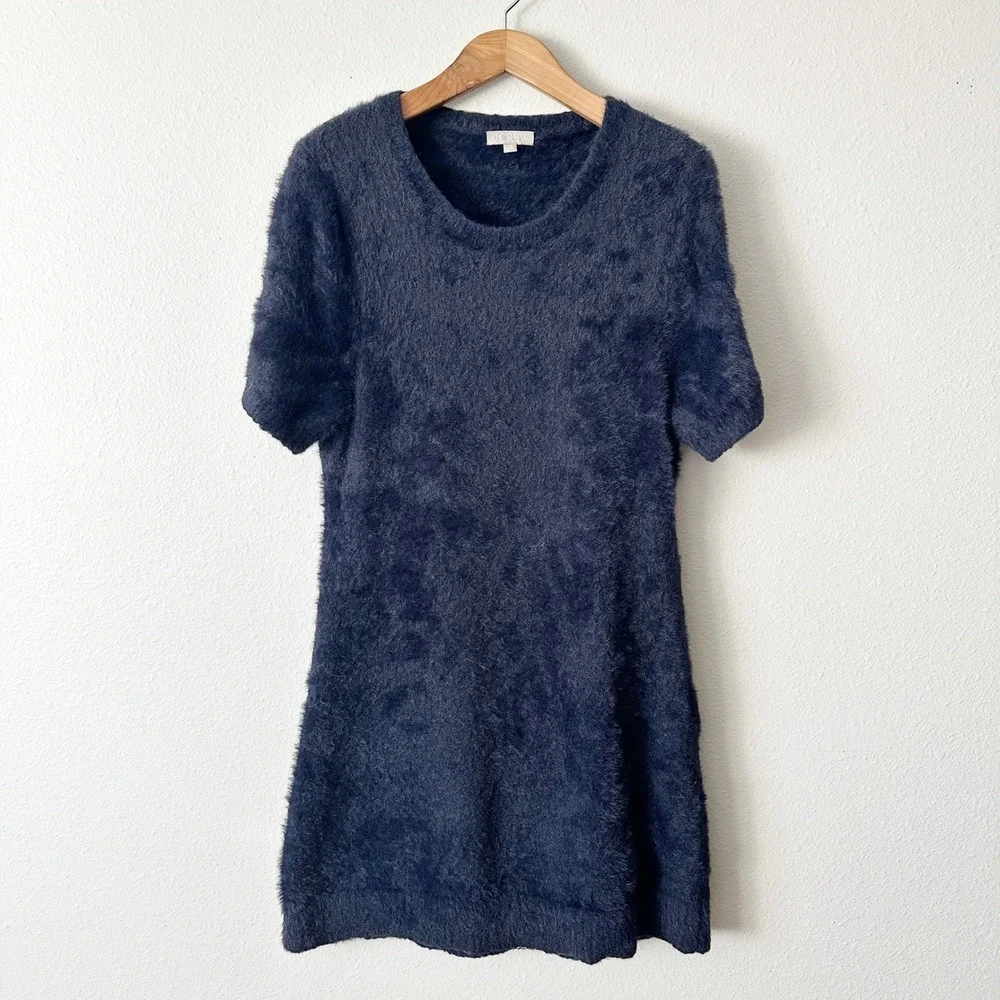 J. Crew Brushed Yarn‎ Fuzzy Knit Cozy Short Sleeve Dress Navy Blue Plus Size 2X